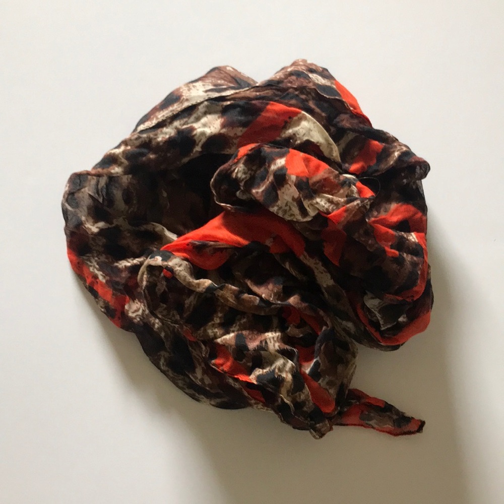 Orange heart leopard print scarf